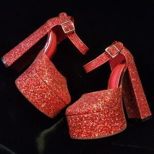 Dolls Kill Ruby Shine Red glitter Platform Heels sz 6